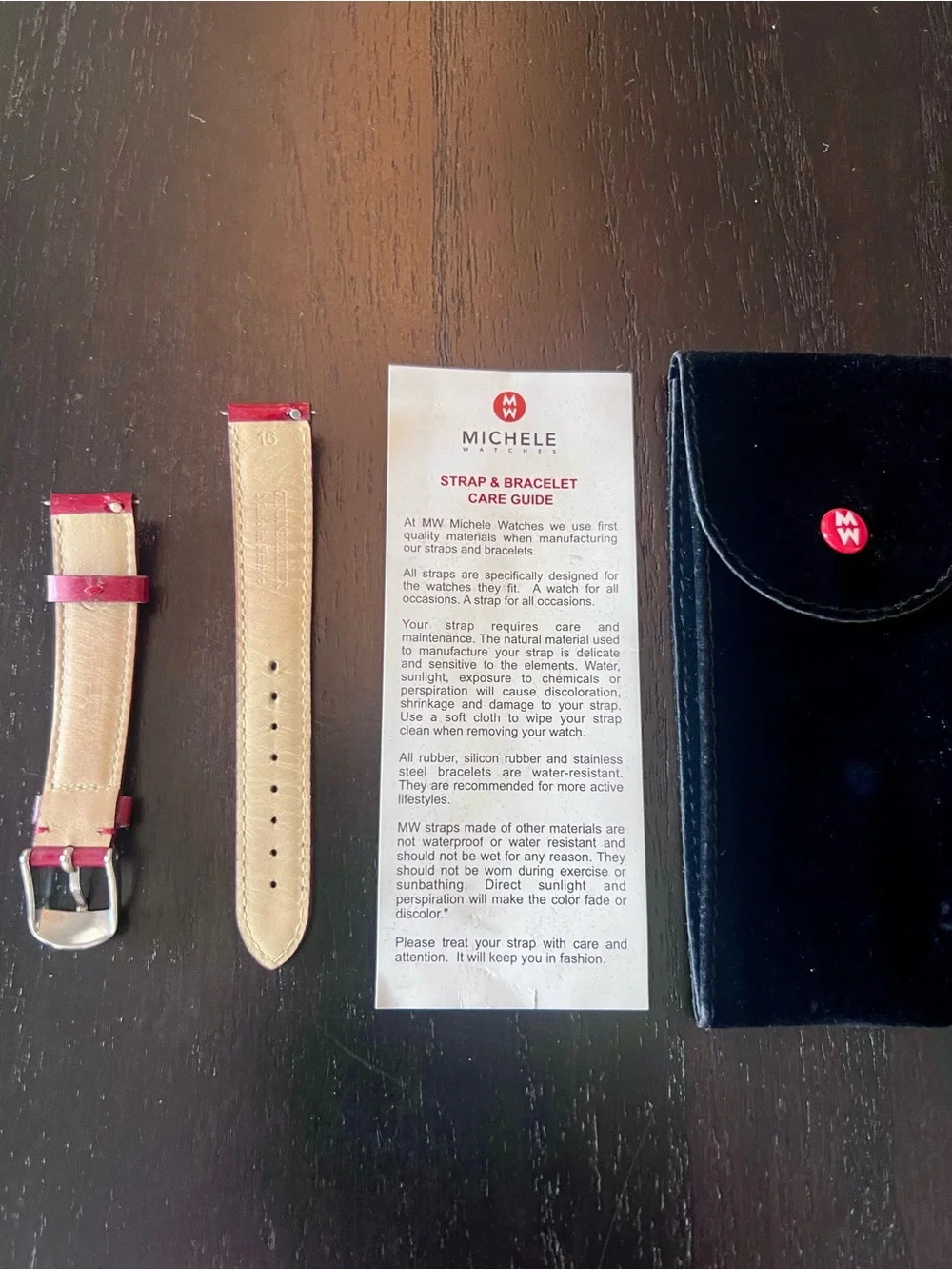 Michele Glossy Red Patent Leather Watch Strap with Silver Buckle